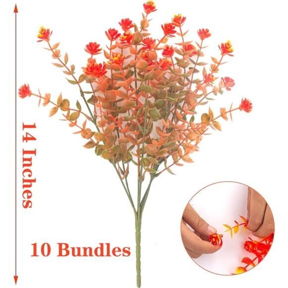 Artificial Fall Flowers Fake Outdoor UV Resistant Autumn Plants for Home Kitchen - Picture 7 of 7